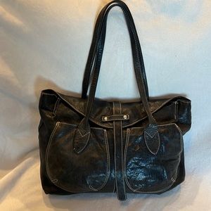 Renato Minelli for Anthropologie Navy/Black Leather Shoulder Bag